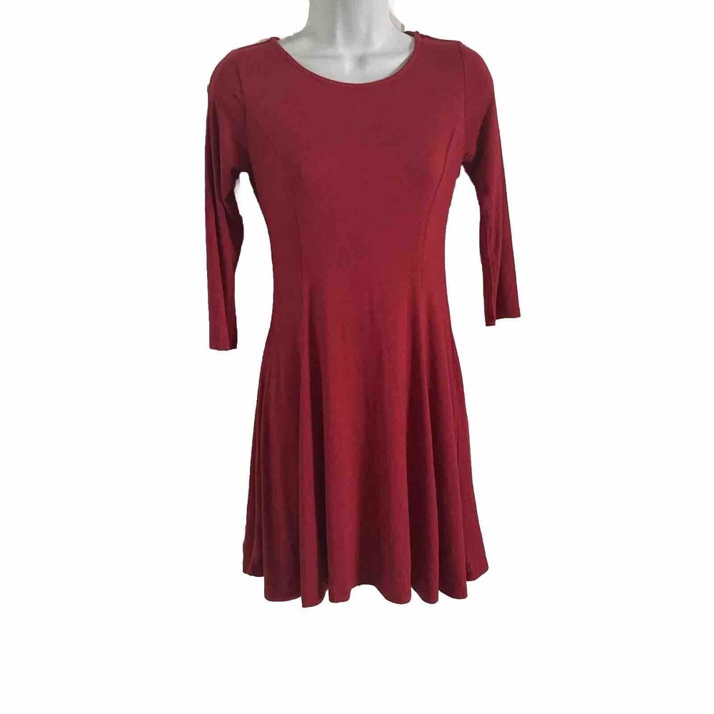 TOM'S WARE Women Casual Slim Fit and Flare Round Neckline Dress Sz S/M Red NWT